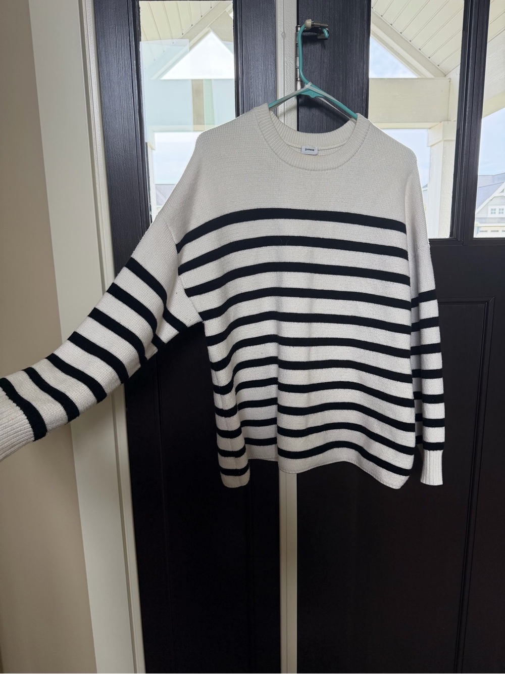 Paris Boutique: Striped Crewneck Sweater in Black and White